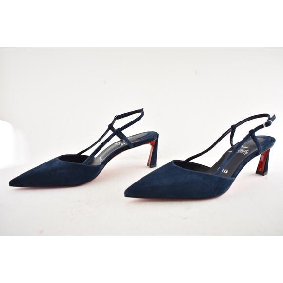 Christian Louboutin Condoroline 55 Marine Blue Slingback Strap Low Heel Pump 38 - Picture 11 of 14